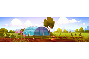 Cartoon garden greenhouse landscape, an Object Illustration by art PVP - market