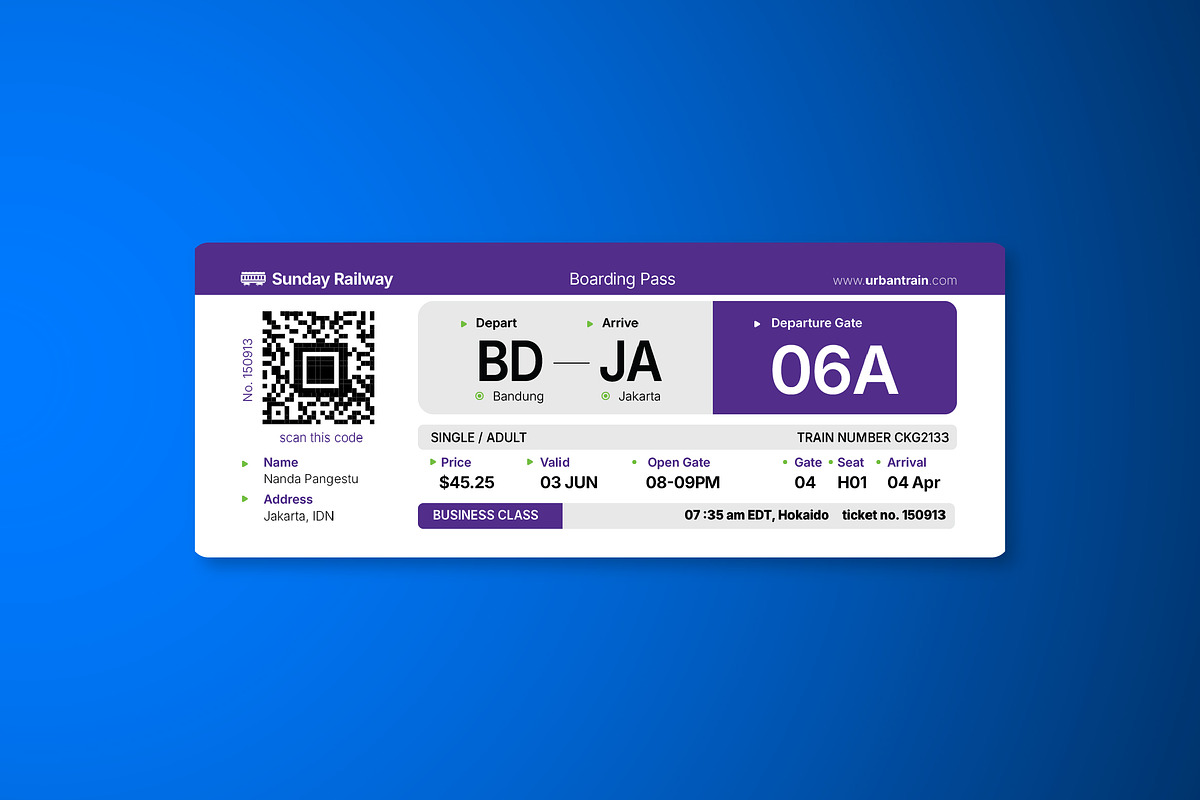 Modern Train Ticket Template, a Card Template by Sundaylab (Photo 2 of 3)