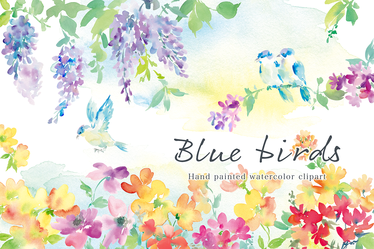 Blue birds watercolor clipart set, a Decorative Illustration by Sawango Designs (Photo 1 of 4)