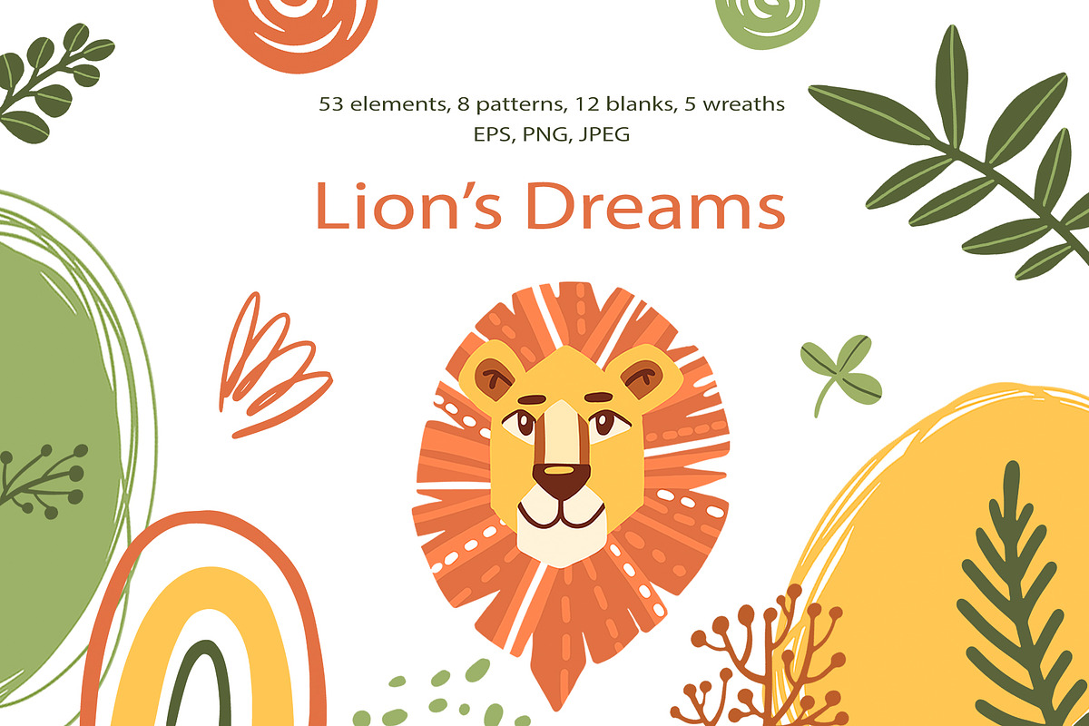Lion's Dreams - Vector Clip Art Set, an Animal Illustration by Mashamashastu (Photo 1 of 11)