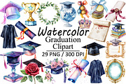 Watercolor Graduation Clipart, an Illustration by Design Market (Thumbnail 1 of 3)