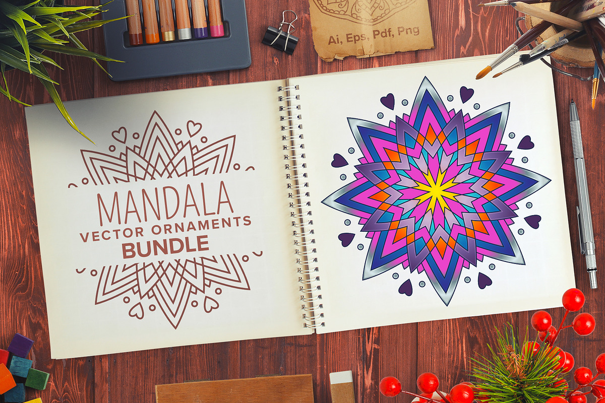 Mandala Vector Ornaments Bundle, a Decorative Illustration by pixaroma (Photo 43 of 43)