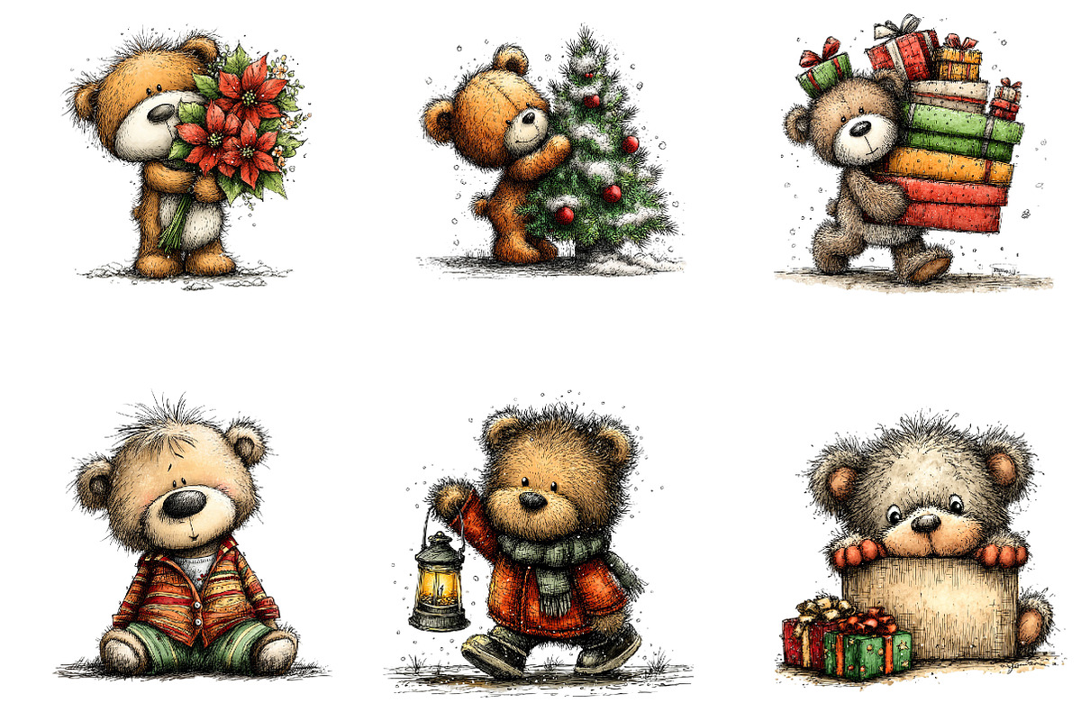 Christmas Teddy Bear Clipart,, a Seasonal Illustration by CreationArt (Photo 3 of 5)