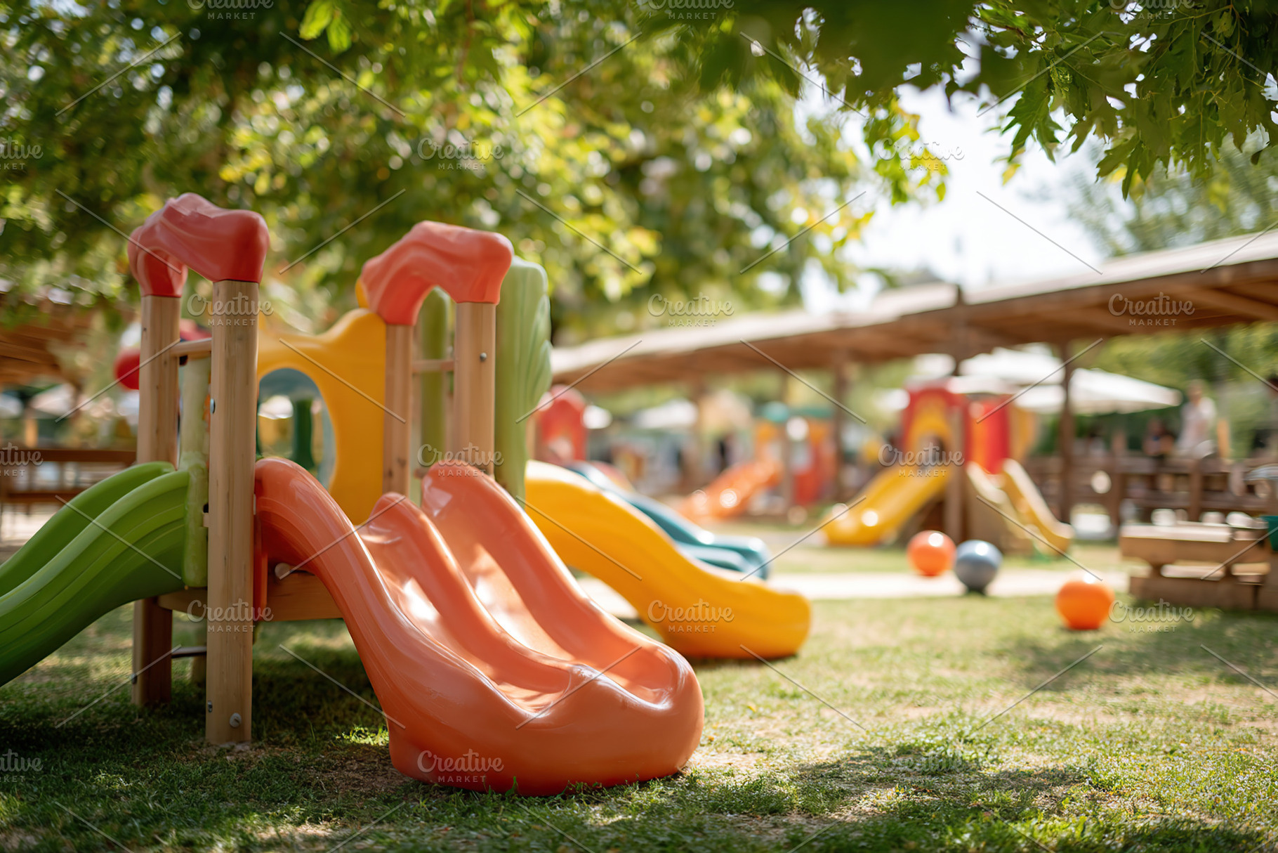 Colorful playground equipment invites children to play and enjoy outdoor activi, a Photo by AlyaAnd
