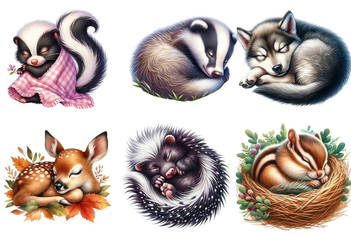 Sleeping Forest Animals Watercolor, an Illustration by Watercolor design (Photo 3 of 4)