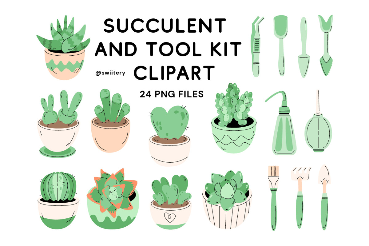 Succulent & Tool Clipart - Swiitery, a Decorative Illustration by Iconixar & Friends (Photo 1 of 2)