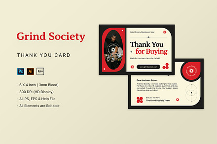 Grind Society - Thank You Card, a Print Template by StreaksideStd