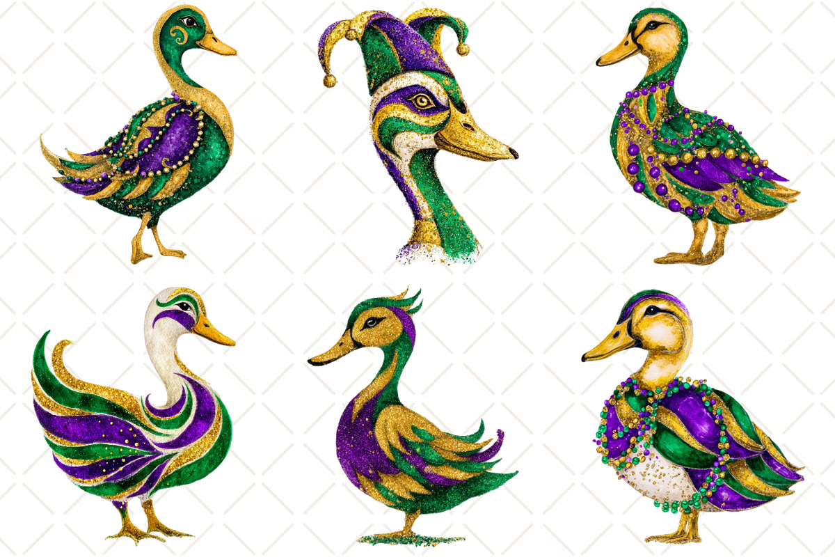 Watercolor Mardi Gras Duck Clipart, an Illustration by Black Bird Studio (Photo 4 of 6)