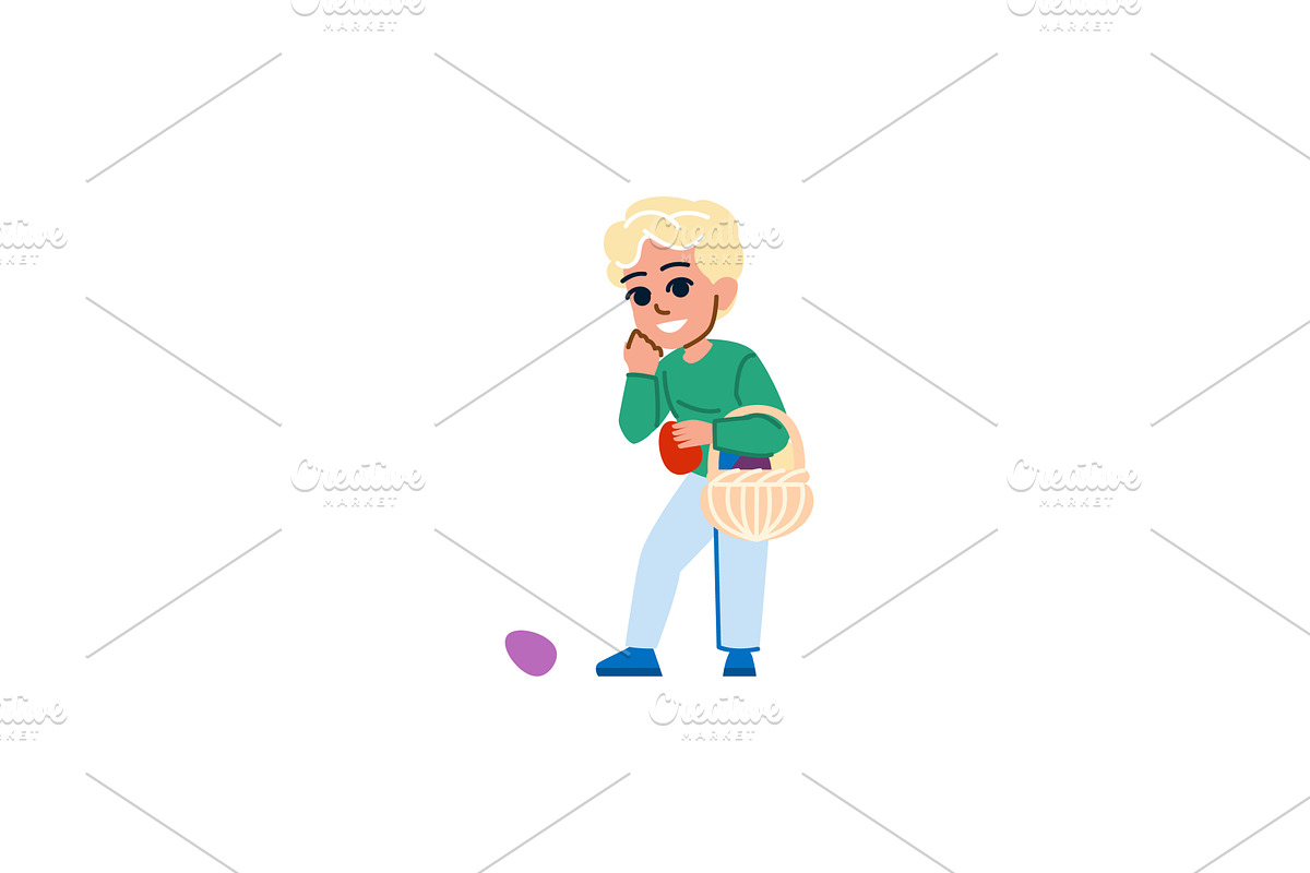 Blond boy finding easter eggs and, an Illustration by pikepicture