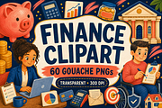 Finance Clipart 60 Gouache PNGs, a Finance Illustration by KamimiArt (Thumbnail 1 of 6)
