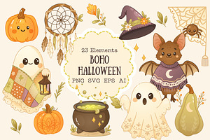 Boho Halloween Clipart & Frames