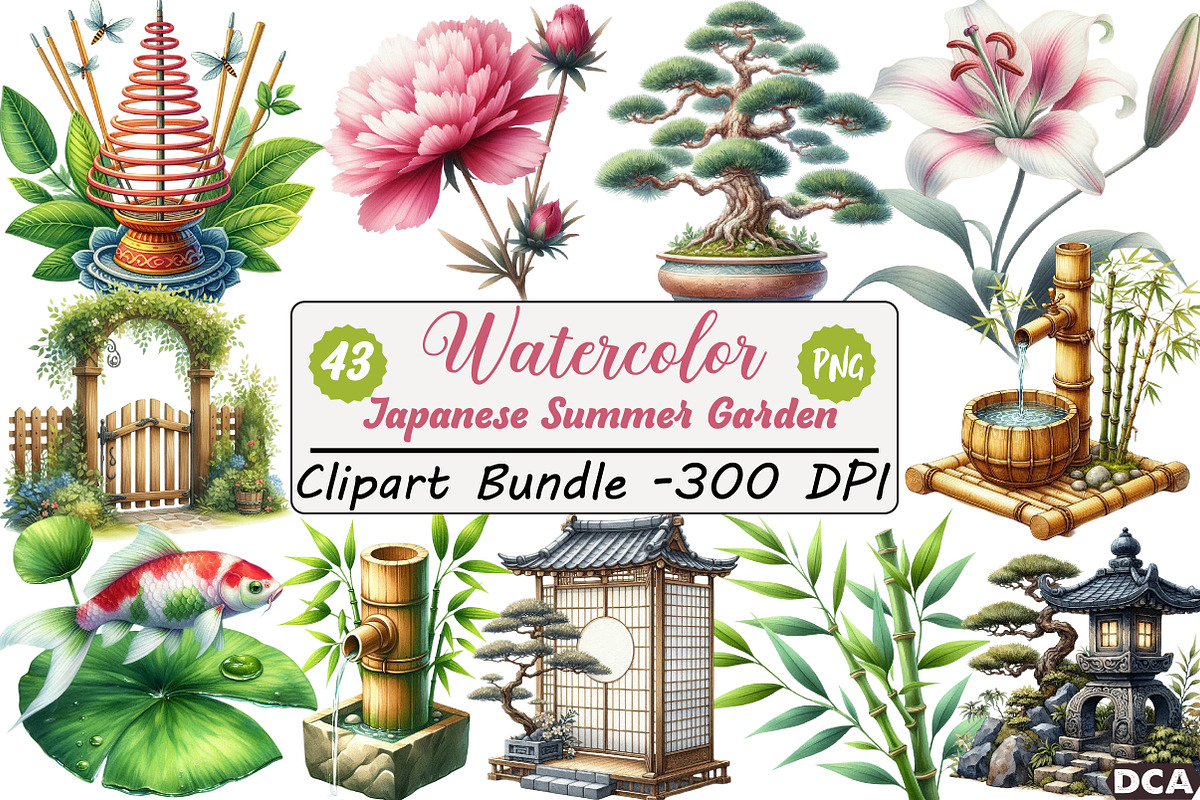 Japanese Summer Garden Clipart, an Illustration by DreamCafeArt (Photo 1 of 9)