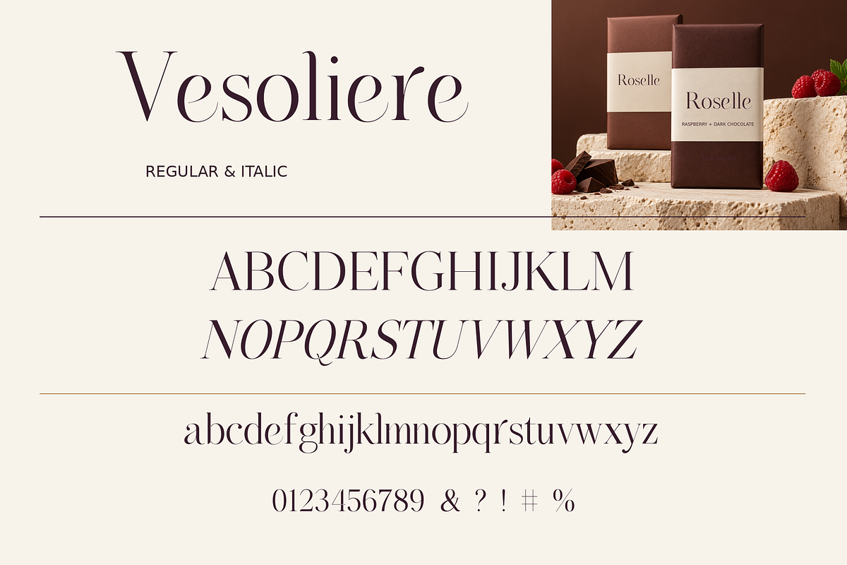 Vesoliere Elegant Serif Font, a Serif Font by Designertale (Photo 10 of 10)