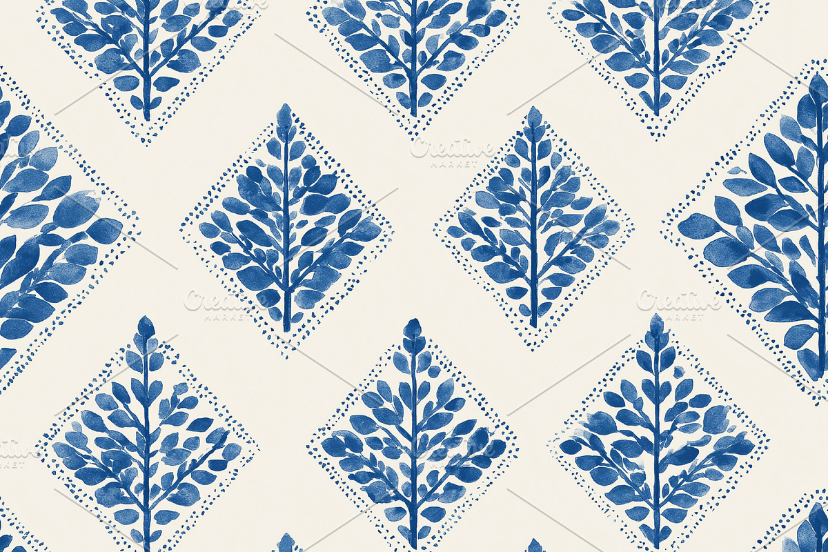 Seamless pattern blue watercolor leaves creating a seamless geom, a Pattern Graphic by Studio ANNA
