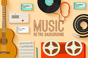 retro musical equipment background, an Illustration by LineTale (Thumbnail 1 of 2)
