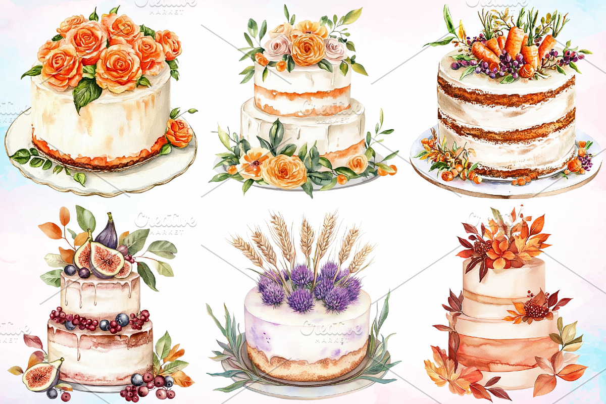 Watercolor Fall Wedding Cake Clipart, a Seasonal Illustration by Canvas Craft (Photo 3 of 4)