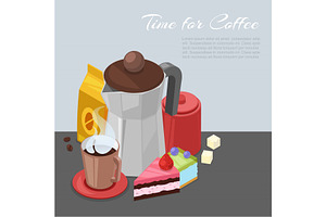 Time For Coffee Vector Cartoon