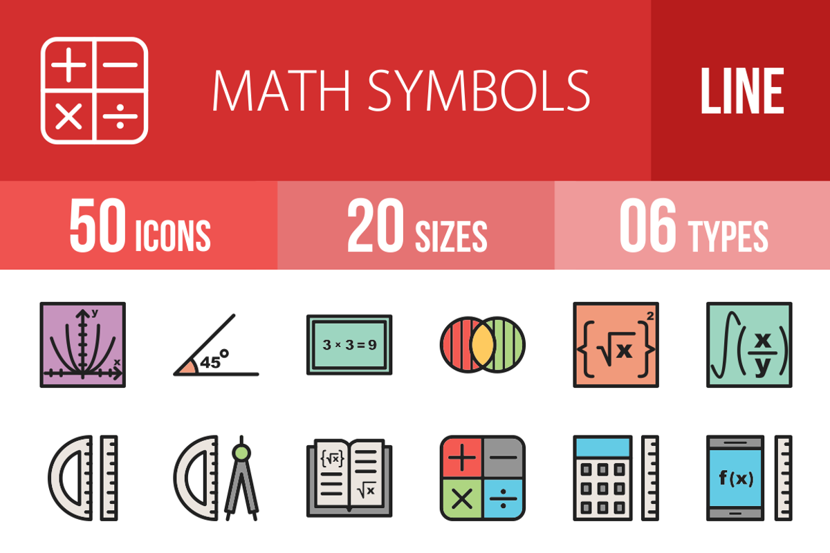 50 Math Symbols Filled Line Icons, an Outline Icon by IconBunny