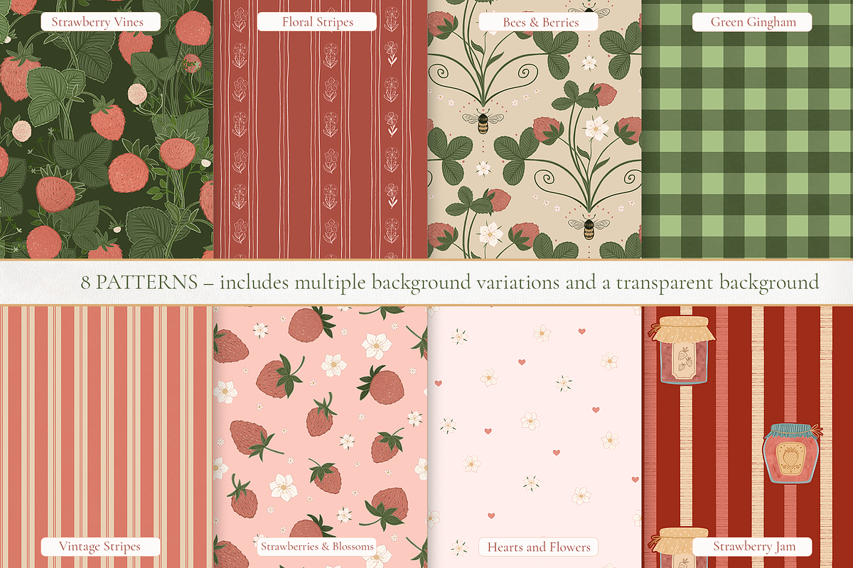 Strawberry Jam – Patterns & Clipart, a Pattern Graphic by PenguinArtStudio (Photo 2 of 14)