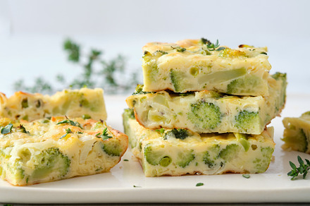 Homemade frittata with broccoli containing vegetable, egg, and green, a Food & Drink Photo by Harahliad