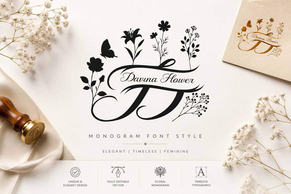 Davina Flower Monogram, a Handwritten Font by Yoga Letter (Photo 1 of 8)
