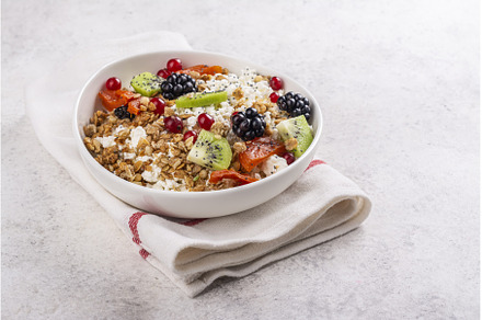 Cottage cheese with granola, berries, a Food & Drink Photo by Ekaterina_Markelova