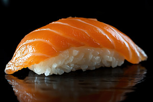 Fresh tasty sushi roll with salmon, japanese cuisine, a Food & Drink Photo by AlyaAnd