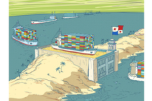 The Panama Canal transports ships, a Transportation Illustration by rogistok