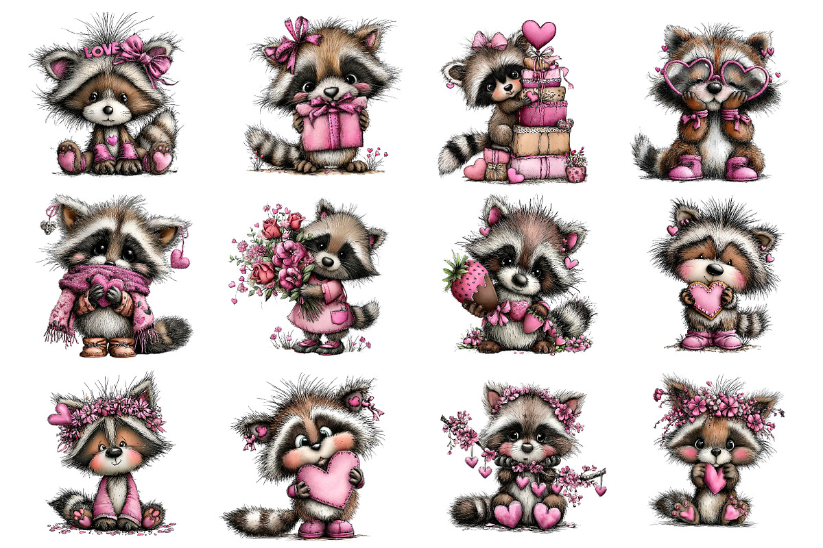 Valentine's Whimsical Raccoon Clipar, an Illustration by Dream Creation (Photo 2 of 5)