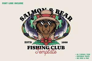 Salmon Fishing Bear Mascot Emblem, a Branding & Logo Template by Judsart