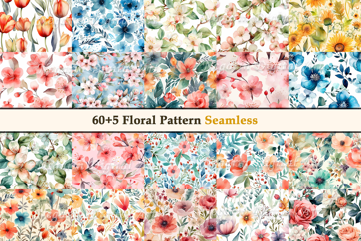 Watercolor Floral Pattern V2, a Texture Graphic by Negarin Digital Art (Photo 4 of 8)