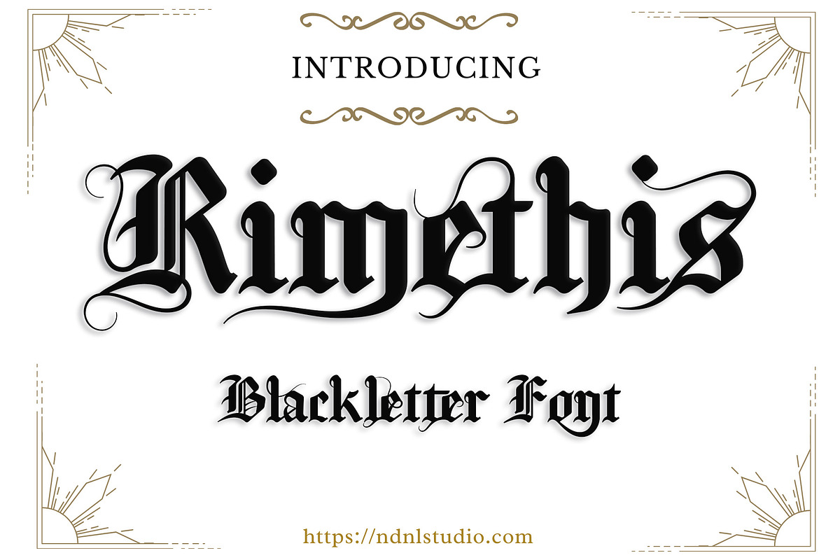 Rimethis – Blackletter Font, a Blackletter Font by NDNL Studio (Photo 1 of 6)