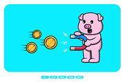 Cute Pig Pull Gold Coin With Magnet, an Animal Illustration by Artstorystudio (Thumbnail 1 of 3)
