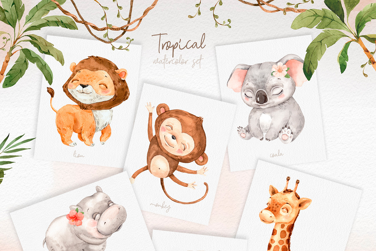 Tropical Baby Animals Watercolor set, an Animal Illustration by Alamella (Photo 8 of 8)