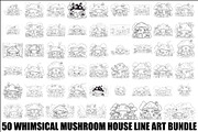 Whimsical Mushroom House Line Art bu, an Illustration by Designs_River (Thumbnail 1 of 51)