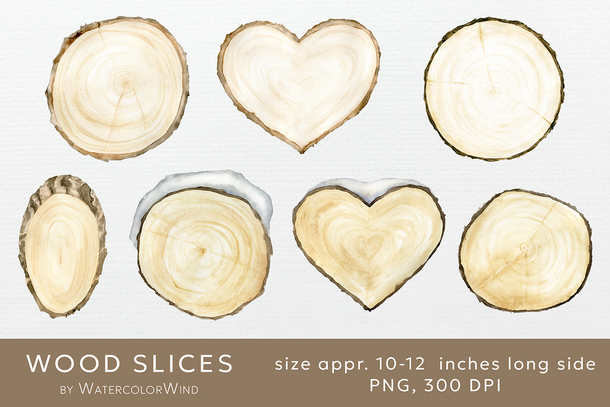 Wood slice watercolor clipart 30%OFF, an Object Illustration by WatercolorWind (Photo 2 of 2)