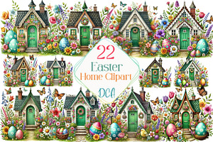 Watercolor Easter Home Clipart, an Illustration by DreamCafeArt