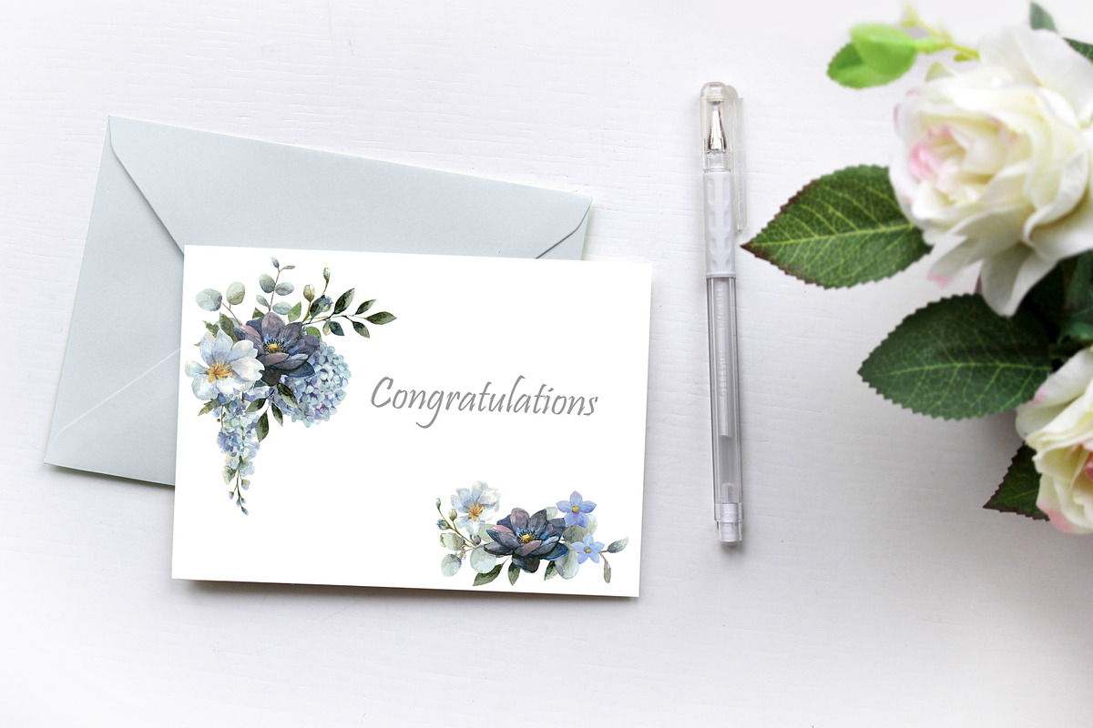 Watercolor dusty blue flowers., an Illustration by yulia.sukhanova (Photo 3 of 3)