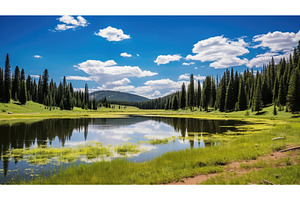 peaceful meadow lake ai generated, an Animal Photo by pikepicture