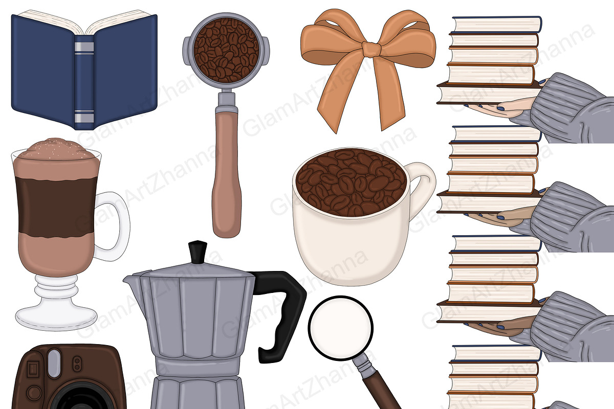 Books And Coffee Clipart, a Food Illustration by GlamArtZhanna (Photo 5 of 7)