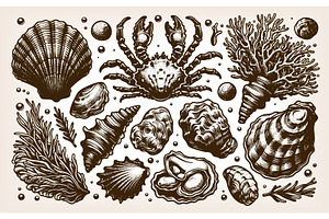 Crab and Seashell Collection vector, an Illustration by AlexArt