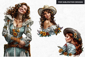 Western Prairie Cowgirl Clipart Set