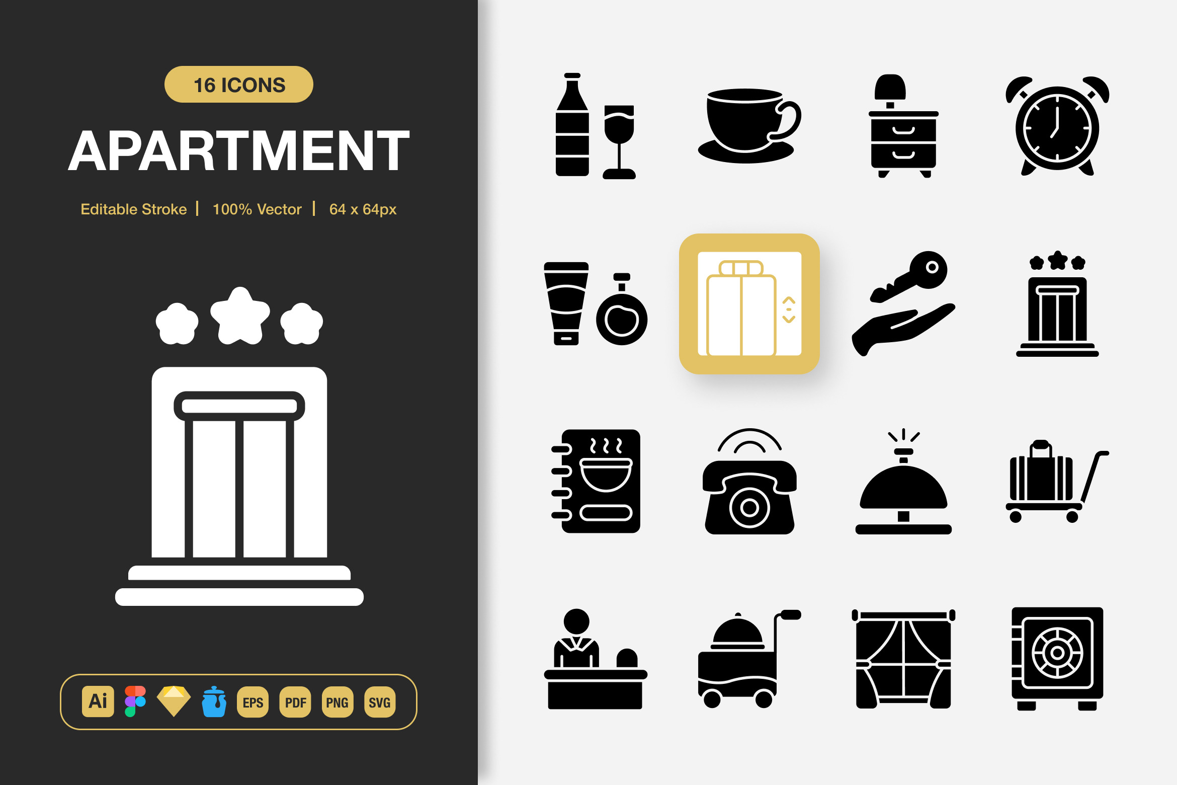 Apartment Solid Icons, a Solid Icon by Spacepixel Creative