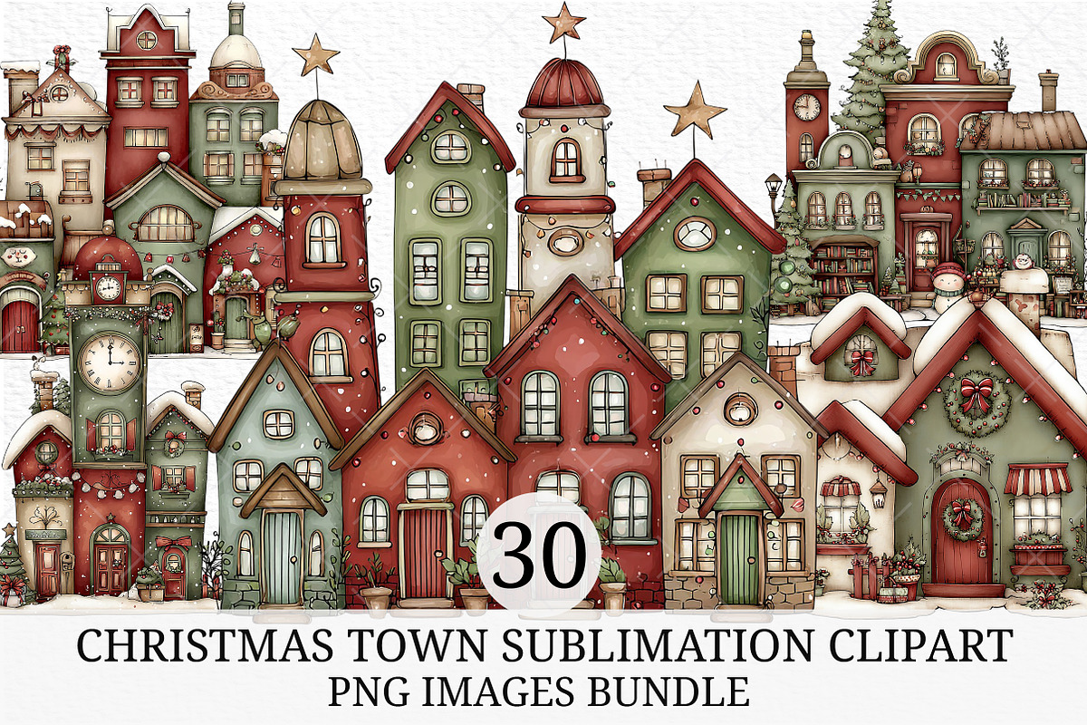 Christmas Town Sublimation Clipart, an Illustration by Craft Nest (Photo 1 of 7)