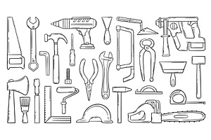 Doodle construction tools. Carpenter, an Illustration by Valerie Bodnar