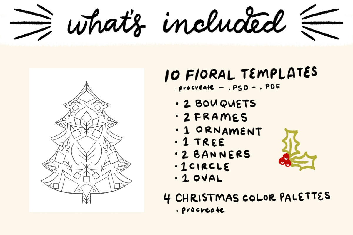 Folksy Florals Christmas Templates, an Illustration by On the Mark Designs (Photo 2 of 7)