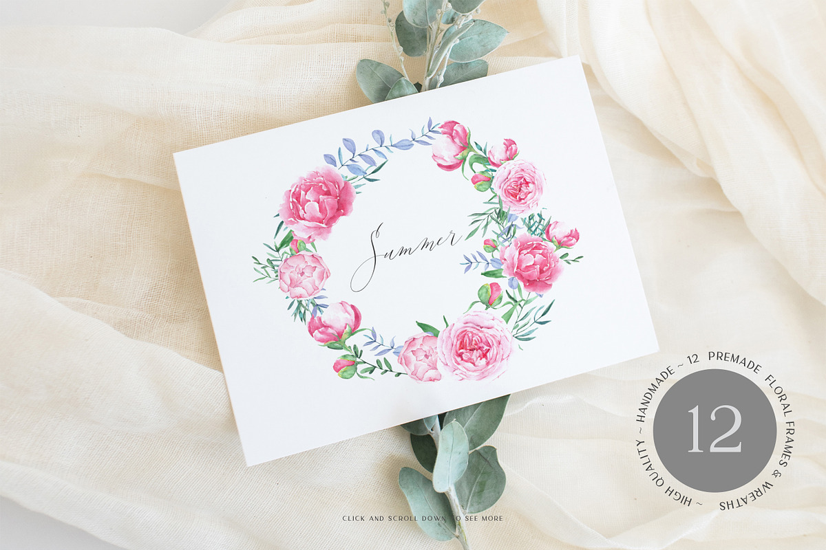 Watercolor Crystals and Peonies Set, an Illustration by SOVA (Photo 4 of 9)