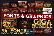 SALE Fonts & Graphics GigaBundle, a Font by Cruzine (Thumbnail 1 of 33)