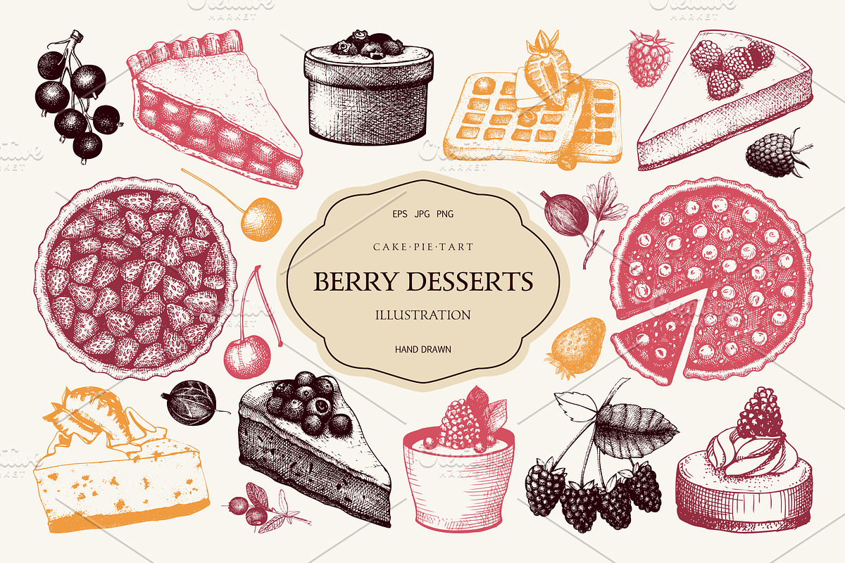 Fruit Cake & Berry Pie Collection, a Food Illustration by Yevheniia (Photo 5 of 8)