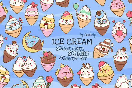 Cute Kawaii Ice Cream Character, a Food Illustration by Palau